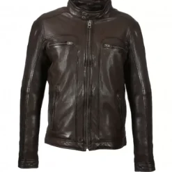 OAKWOOD Blousons^Drink Chocolat- Blouson En Cuir Veritable A Capuche Amovible