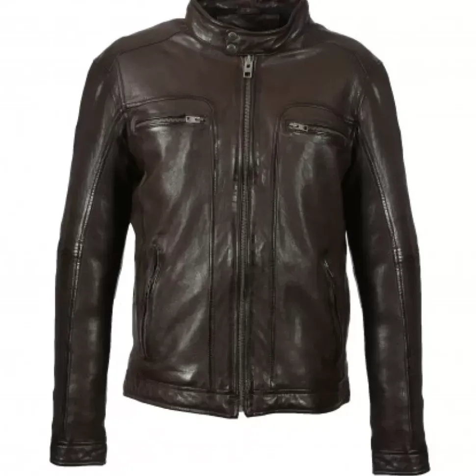 OAKWOOD Blousons^Drink Chocolat- Blouson En Cuir Veritable A Capuche Amovible