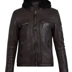 OAKWOOD Blousons^Drink Marron - Blouson En Cuir Veritable A Capuche Amovible