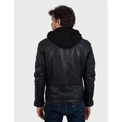 OAKWOOD Blousons^Drink Noir - Blouson En Cuir Veritable A Capuche Amovible