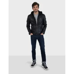 OAKWOOD Blousons^Drink Noir - Blouson En Cuir Veritable A Capuche Amovible