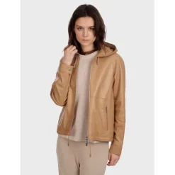 OAKWOOD Blousons^Dynamic Beige - Blouson A Capuche En Cuir Veritable