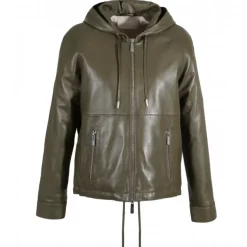 OAKWOOD Blousons^Dynamic Kaki - Blouson A Capuche En Cuir Veritable