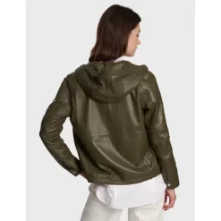 OAKWOOD Blousons^Dynamic Kaki - Blouson A Capuche En Cuir Veritable
