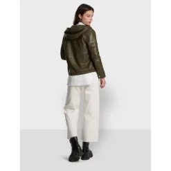 OAKWOOD Blousons^Dynamic Kaki - Blouson A Capuche En Cuir Veritable