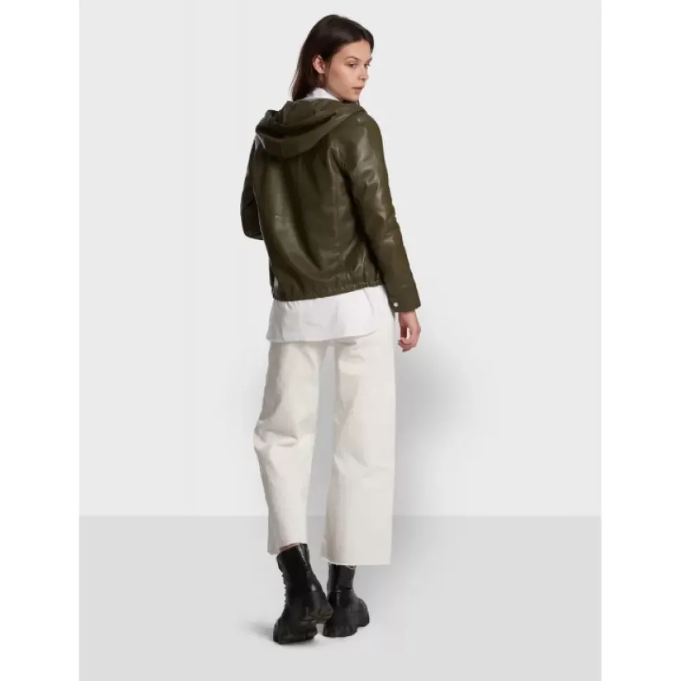 OAKWOOD Blousons^Dynamic Kaki - Blouson A Capuche En Cuir Veritable