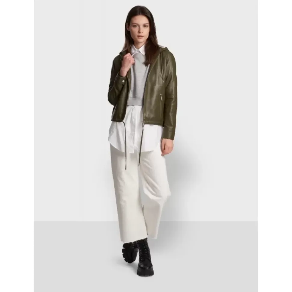 OAKWOOD Blousons^Dynamic Kaki - Blouson A Capuche En Cuir Veritable