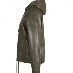 OAKWOOD Blousons^Dynamic Kaki - Blouson A Capuche En Cuir Veritable