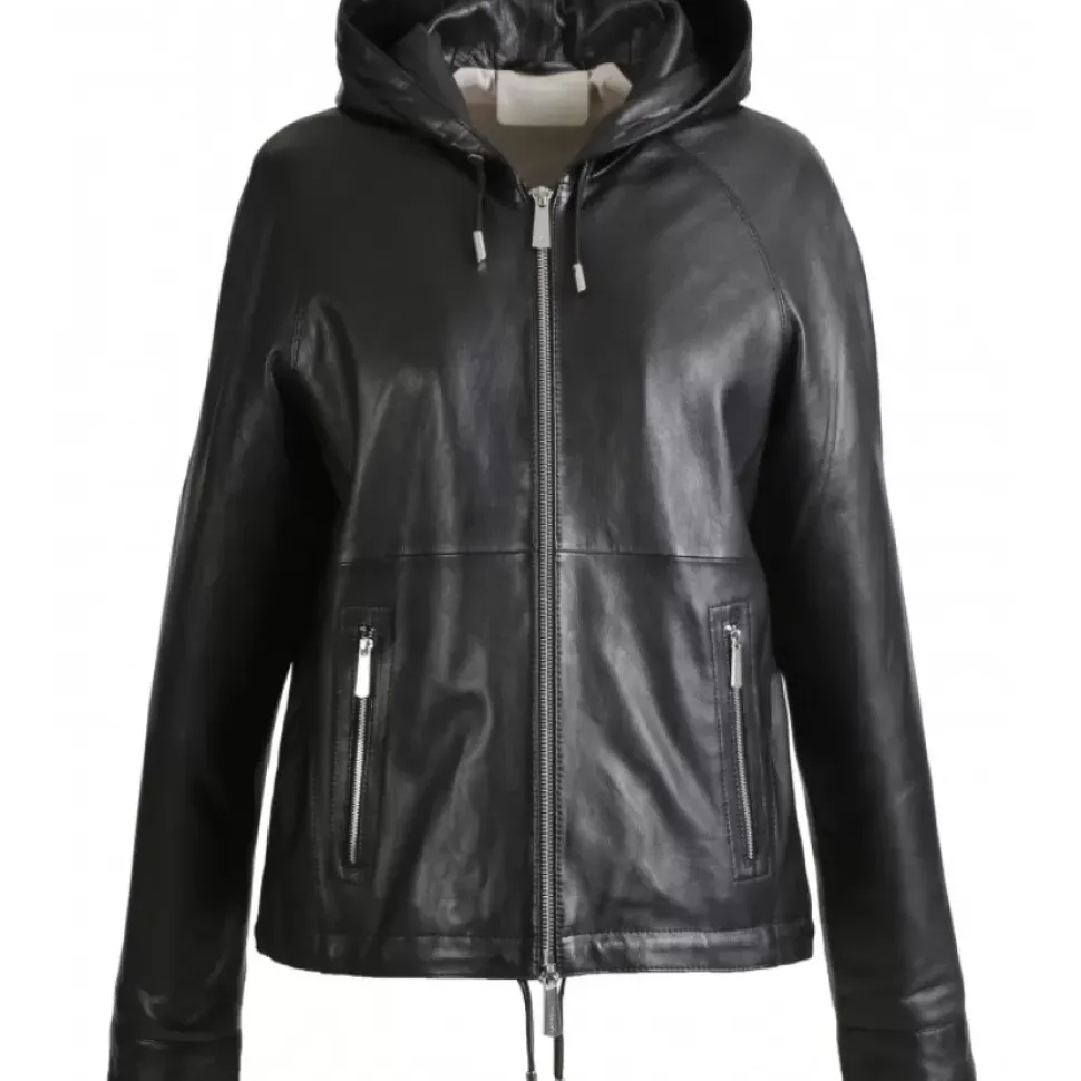 OAKWOOD Blousons^Dynamic Noir - Blouson A Capuche En Cuir Veritable