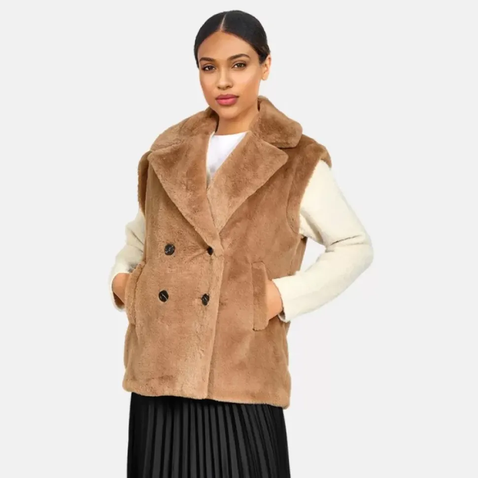 OAKWOOD Gilets^Edit Noisette - Gilet Sans Manche Fausse Fourrure
