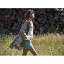 OAKWOOD Manteaux^Fabienne Bi Kaki Fonce - Manteau En Laine Mi-Long Reversible Et A Franges