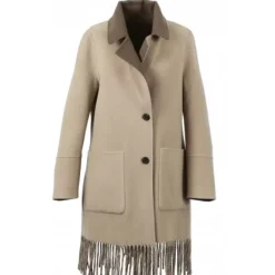 OAKWOOD Manteaux^Fabienne Bi Kaki Fonce - Manteau En Laine Mi-Long Reversible Et A Franges