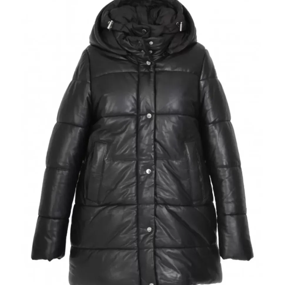OAKWOOD Doudounes^Fancy Noir - Doudoune Mi-Longue En Cuir Veritable Avec Capuches Amovibles