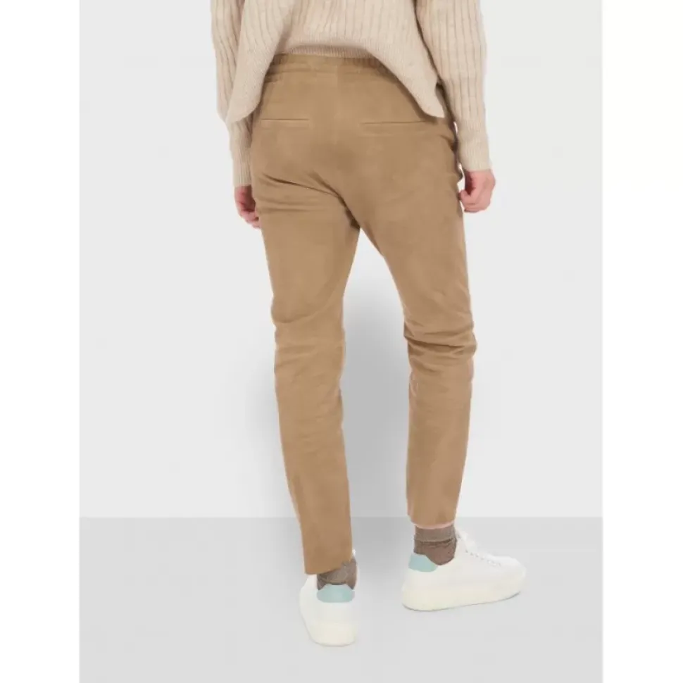 OAKWOOD Pantalons^Gift Beige - Pantalon Jogpant Cuir Veritable Chevre Velours