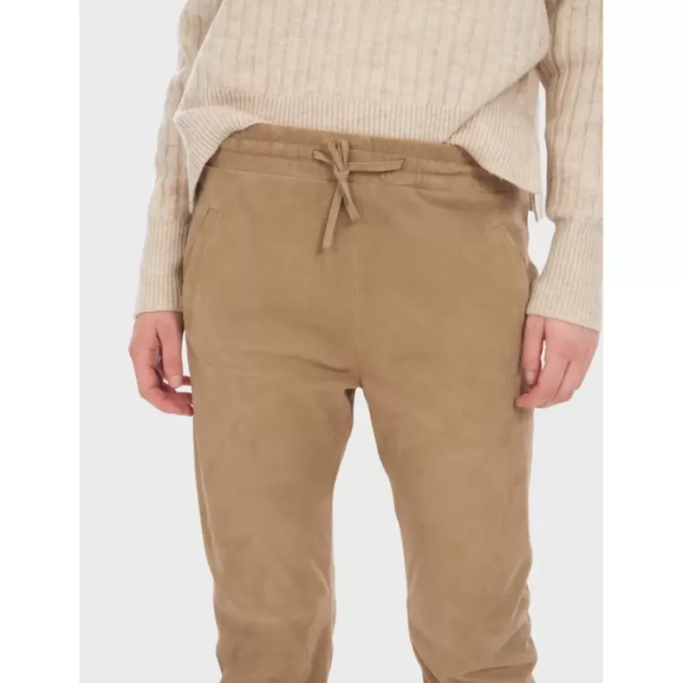OAKWOOD Pantalons^Gift Beige - Pantalon Jogpant Cuir Veritable Chevre Velours