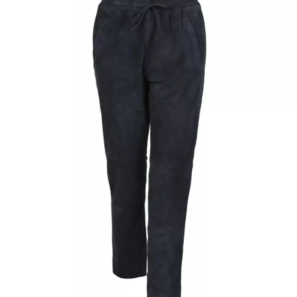 OAKWOOD Pantalons^Gift Bleu Marine - Pantalon Jogpant Cuir Veritable Chevre Velours