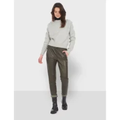OAKWOOD Pantalons^Gift Kaki Fonce - Pantalon Jogpant Cuir Veritable
