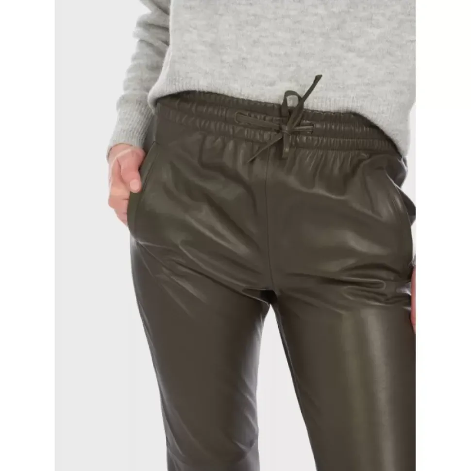 OAKWOOD Pantalons^Gift Kaki Fonce - Pantalon Jogpant Cuir Veritable