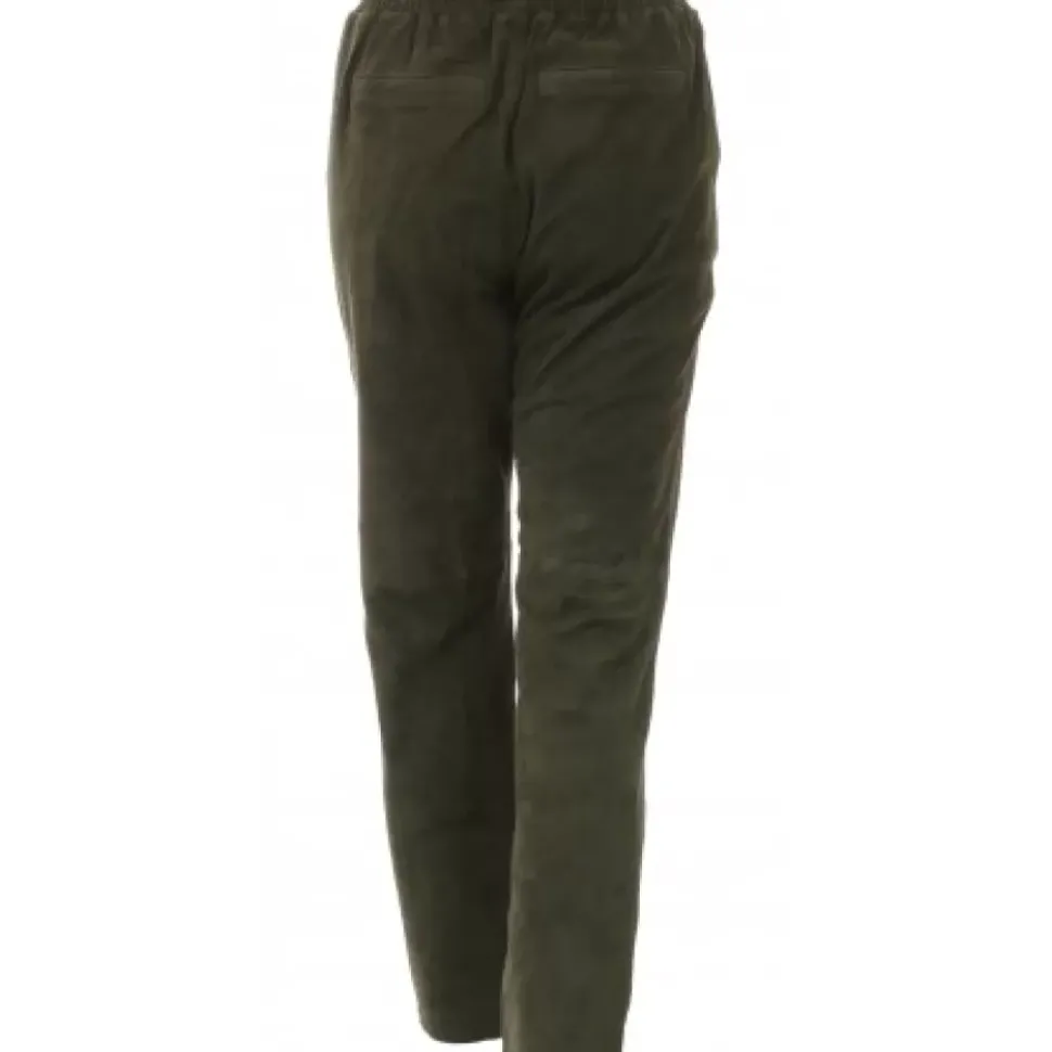 OAKWOOD Pantalons^Gift Kaki Fonce- Pantalon Jogpant Cuir Veritable Chevre Velours