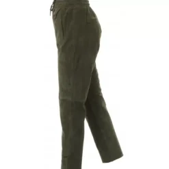 OAKWOOD Pantalons^Gift Kaki Fonce- Pantalon Jogpant Cuir Veritable Chevre Velours