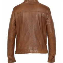OAKWOOD Blousons^Gilles 6 Cognac - Blouson En Cuir Veritable Col Mao A Bouton Pression