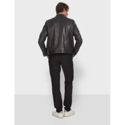 OAKWOOD Blousons^Gilles 6 Noir - Blouson En Cuir Veritable Col Mao A Bouton Pression