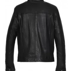 OAKWOOD Blousons^Gilles 6 Noir - Blouson En Cuir Veritable Col Mao A Bouton Pression