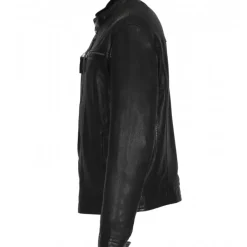 OAKWOOD Blousons^Gilles 6 Noir - Blouson En Cuir Veritable Col Mao A Bouton Pression