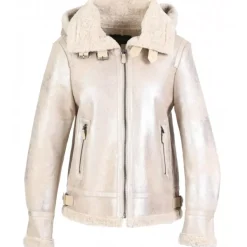OAKWOOD Blousons^Gloria Platine - Bombardier Court A Capuche En Tissu Effet Mouton Retourne