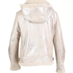 OAKWOOD Blousons^Gloria Platine - Bombardier Court A Capuche En Tissu Effet Mouton Retourne