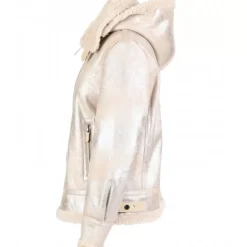 OAKWOOD Blousons^Gloria Platine - Bombardier Court A Capuche En Tissu Effet Mouton Retourne