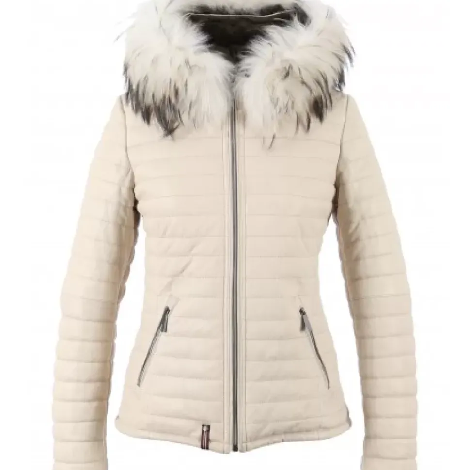 OAKWOOD Doudounes^Happy Ivoire - Doudoune En Cuir Veritable A Capuche & Fourrure