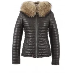 OAKWOOD Doudounes^Happy Marron - Doudoune En Cuir Veritable A Capuche & Fourrure