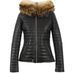 OAKWOOD Doudounes^Happy Noir - Doudoune En Cuir Veritable A Capuche & Fourrure