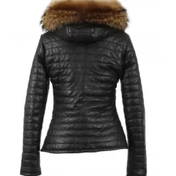 OAKWOOD Doudounes^Happy Noir - Doudoune En Cuir Veritable A Capuche & Fourrure