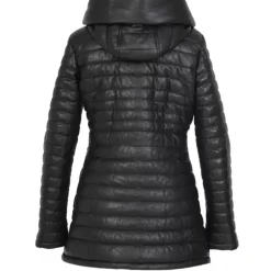 OAKWOOD Doudounes^Hopper Noir - Doudoune Mi-Longue En Cuir Veritable Capuche A Revers