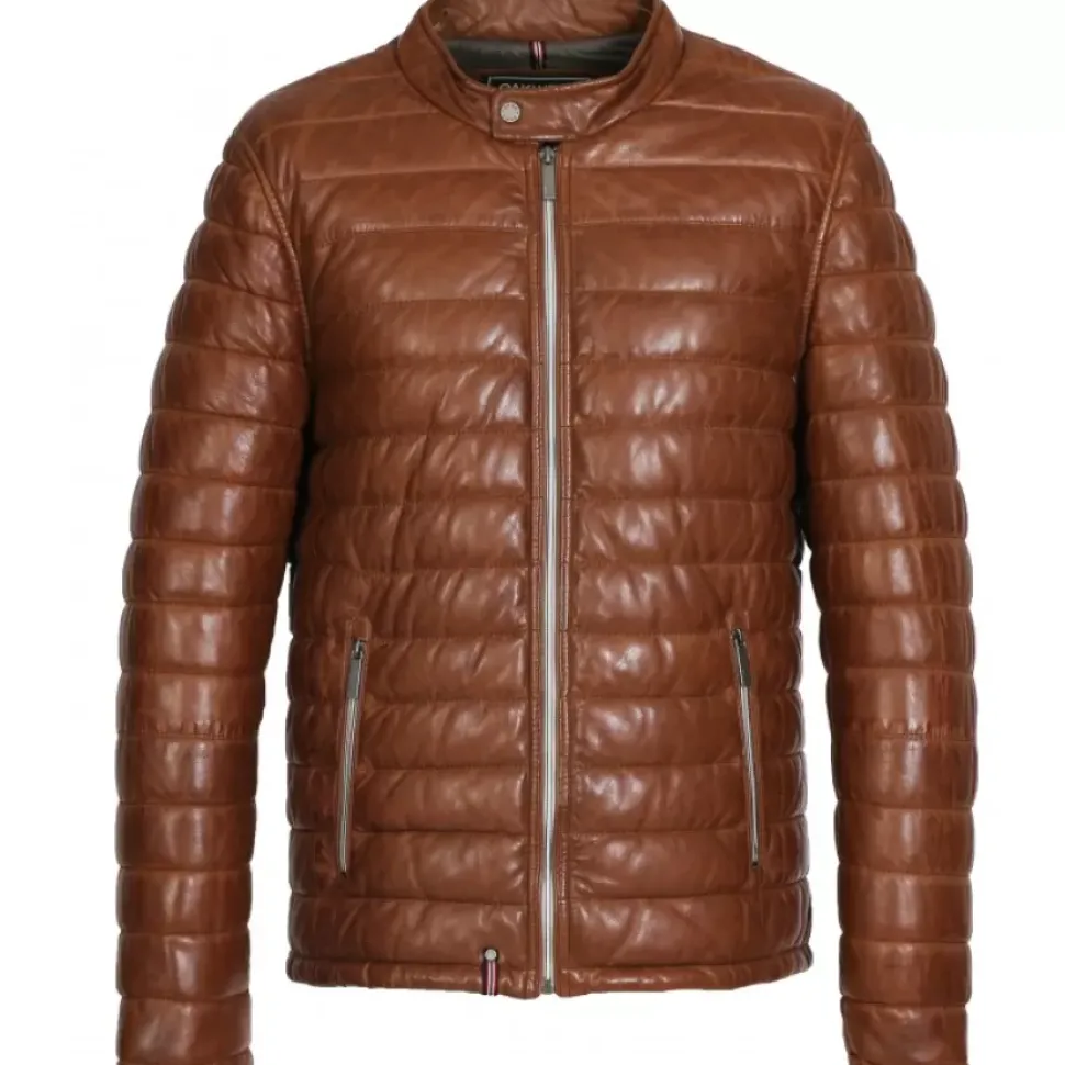 OAKWOOD Blousons^Julien Cognac - Doudoune En Cuir Veritable Col Mao A Pression