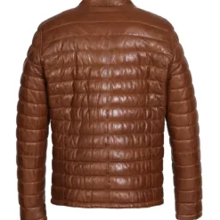 OAKWOOD Blousons^Julien Cognac - Doudoune En Cuir Veritable Col Mao A Pression