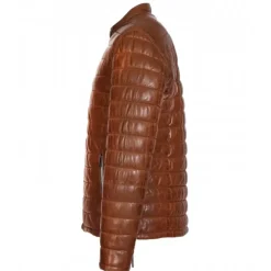 OAKWOOD Blousons^Julien Cognac - Doudoune En Cuir Veritable Col Mao A Pression