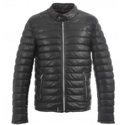 OAKWOOD Doudounes^Julien Noir - Doudoune En Cuir Veritable Avec Col Mao Pressionne