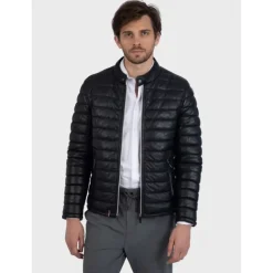 OAKWOOD Doudounes^Julien Noir - Doudoune En Cuir Veritable Avec Col Mao Pressionne