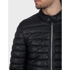OAKWOOD Doudounes^Julien Noir - Doudoune En Cuir Veritable Avec Col Mao Pressionne