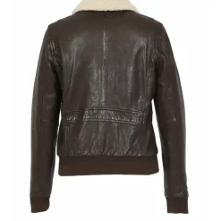 OAKWOOD Blousons^Karma Marron – Blouson En Cuir Veritable Lave Col Amovible Fourrure Synthetique