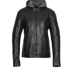OAKWOOD Blousons^Kingsley Noir - Blouson En Cuir Veritable Effet Lave & Capuche Amovible