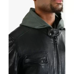 OAKWOOD Blousons^Kingsley Noir - Blouson En Cuir Veritable Effet Lave & Capuche Amovible