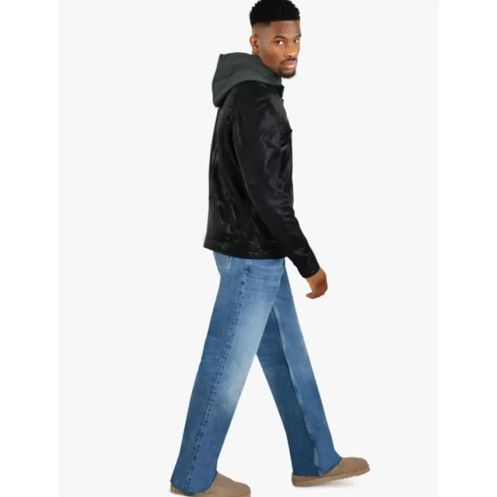 OAKWOOD Blousons^Kingsley Noir - Blouson En Cuir Veritable Effet Lave & Capuche Amovible