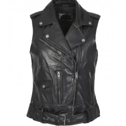 OAKWOOD Gilets^Kylie 6 Noir - Blouson Sans Manches Esprit Biker En Cuir Veritable