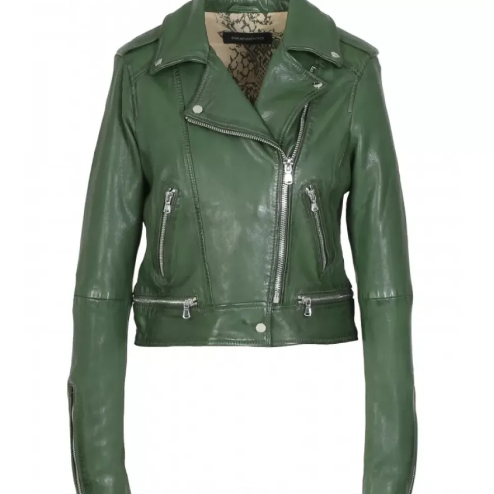 OAKWOOD Blousons^Kyoto Vert - Blouson En Cuir Veritable Effet Lave