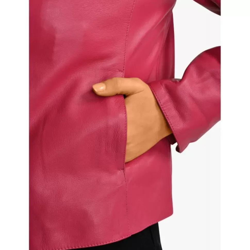 OAKWOOD Vestes^Leslie Fushia - Veste Courte Col Chemise En Cuir Veritable