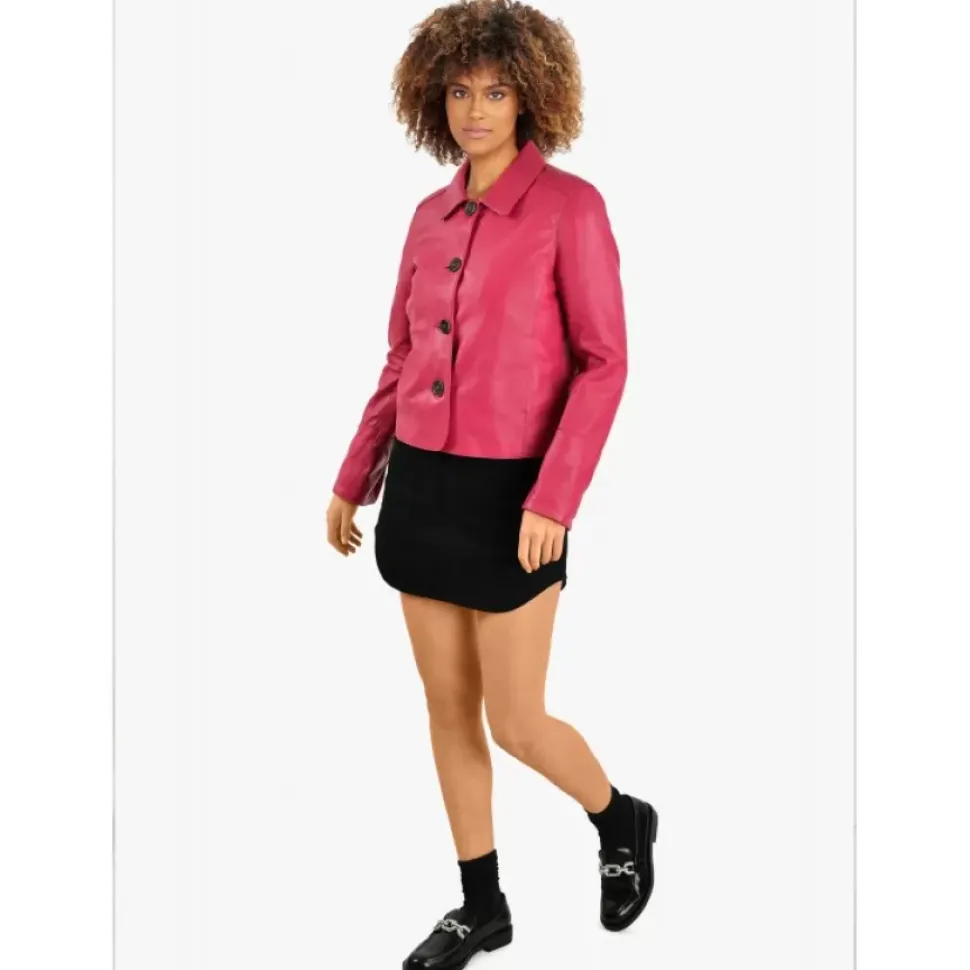 OAKWOOD Vestes^Leslie Fushia - Veste Courte Col Chemise En Cuir Veritable